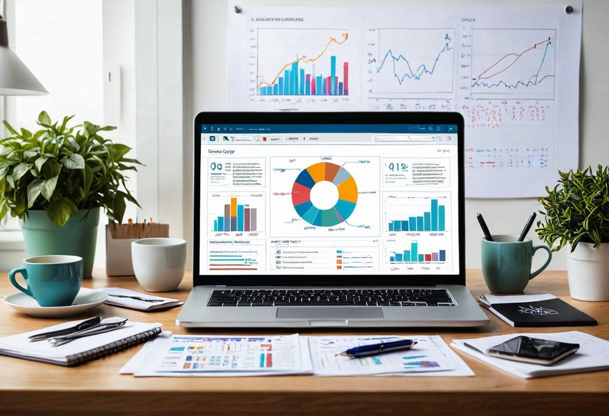 A well-organized desk featuring a diverse range of online insurance options laid out on a laptop screen, with vibrant graphs depicting savings growth, surrounded by notes and coffee, evoking a feeling of a financial advisor's workspace. super-realistic. vibrant colors. white background.